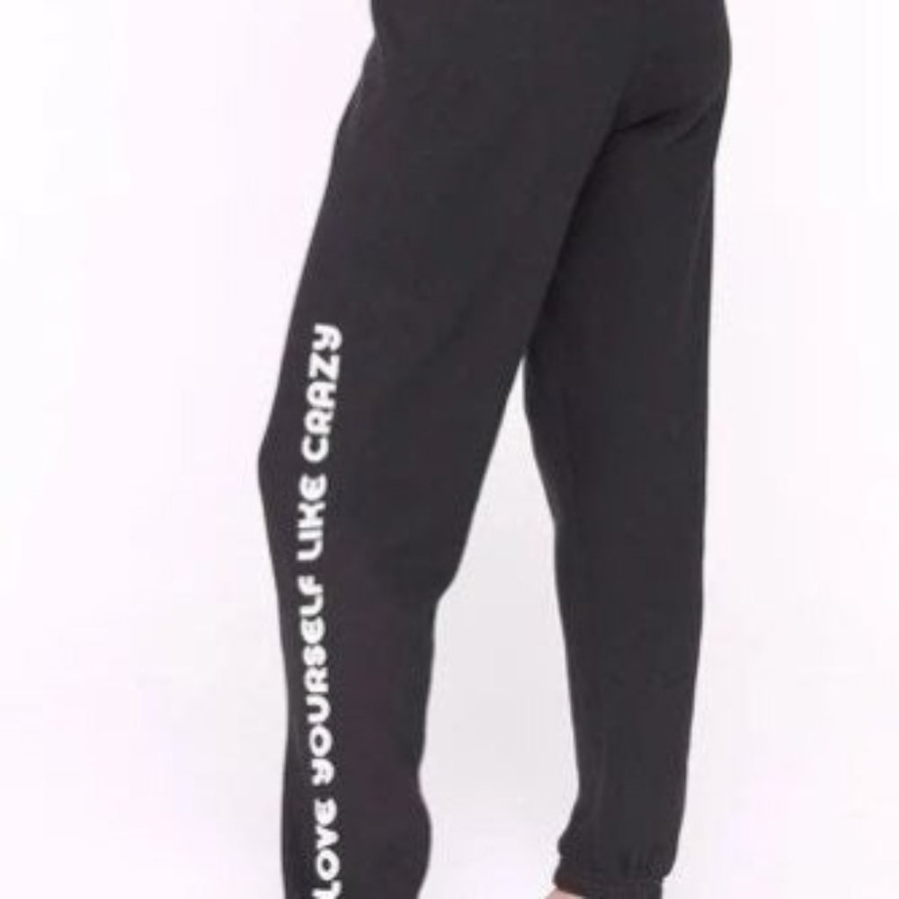 NWT SPIRITUAL GANGSTER LOVE YOURSELF LIKE CRAZY BLACK SWEATPANTS SZ SMALL S - Picture 4 of 10